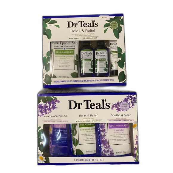 Dr Teal's Epsom Salt Soak Duo - Relax & Relief and Soothe & Sleep 2-Pack Bundle - Picture 1 of 6